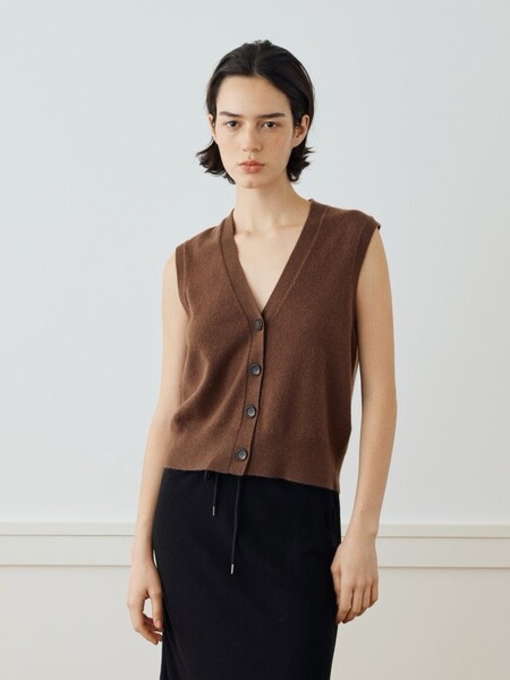 James Perse Brown V-Neck Button Front Knit Vest - Women Size 2